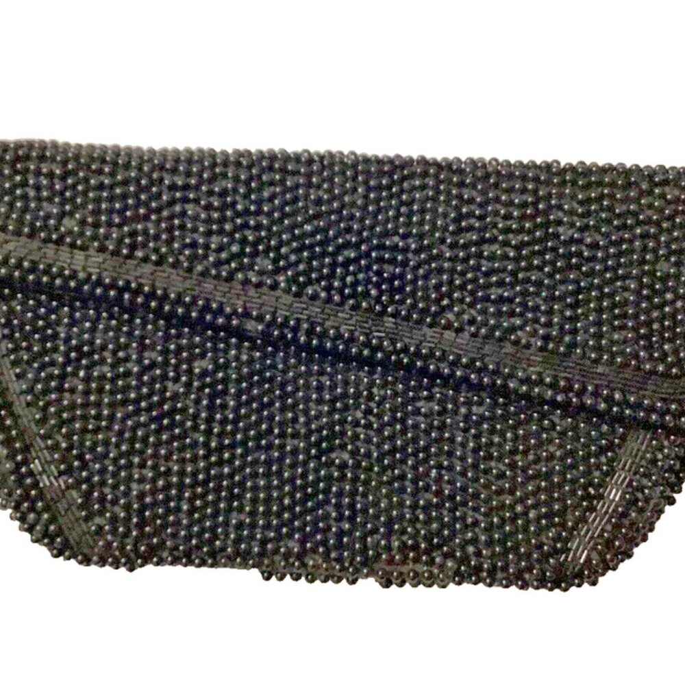 LA REGALE Beaded Envelope Evening Bag Black Snap Sm - Med Size VINTAGE